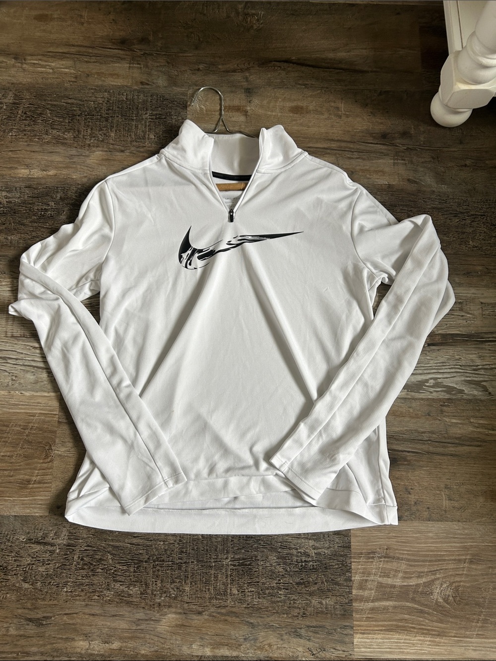 Nike White Women's Quarter-Zip Pullover with Black Swoosh m
